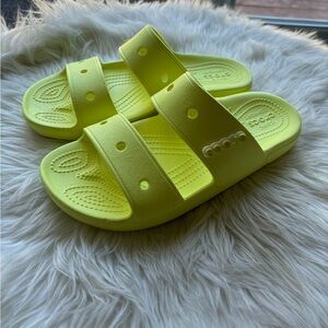 Women’s neon yellow slide on crocs